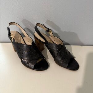 Cole Haan - Women’s - Black Heels with Woven Leather Design-